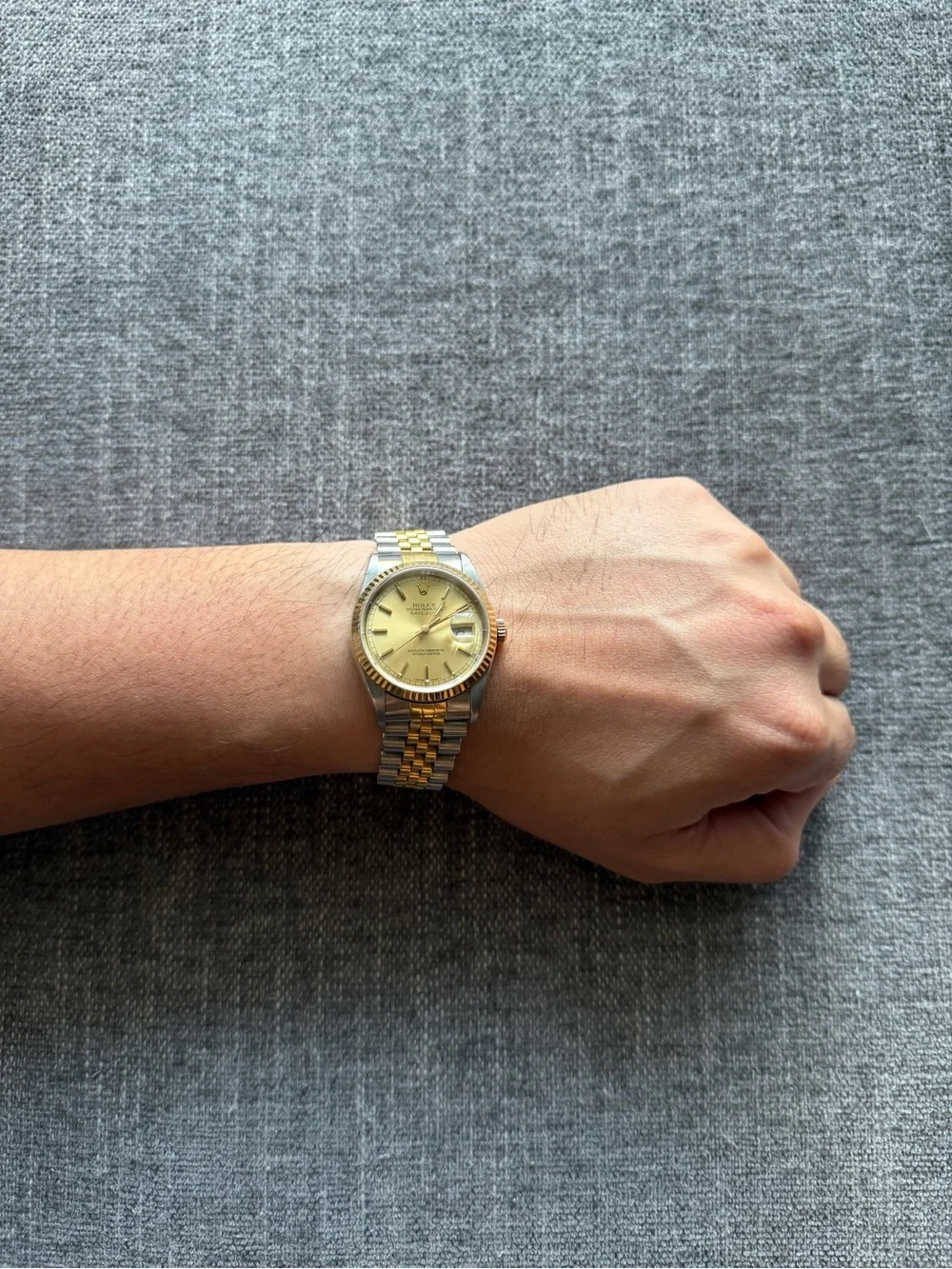 ROLEX Datejust 36mm Automatic Champagne Dial Two-Tone Jubilee Fluted Bezel Watch